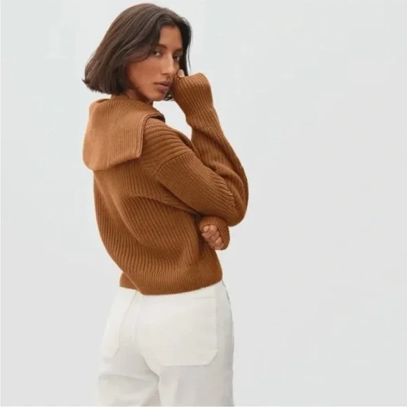 Everlane The Chunky Knit Zip Cardigan Zip Sweater Size Small NWT Toasted Almond - Picture 4 of 5